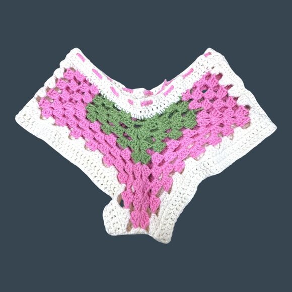 Handmade Crochet Shorts Pink Green M L Panties Boho Hippie Y2K Granny Grandma - Picture 1 of 3